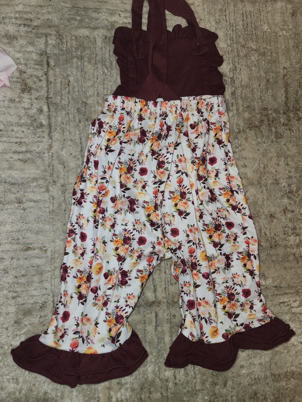 Brown Floral Ruffle Overalls/ Black/white Cowprint for Girls - Cute Fall♡ - Picture 5 of 5